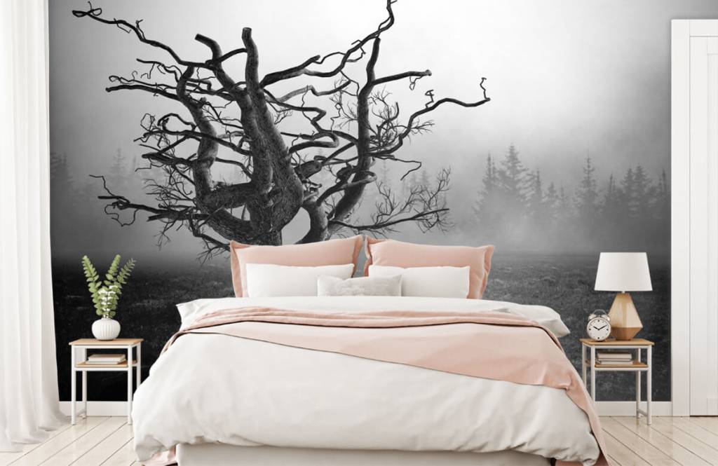 Papier peint noir et blanc - Arbre élégant - Chambre à coucher 2