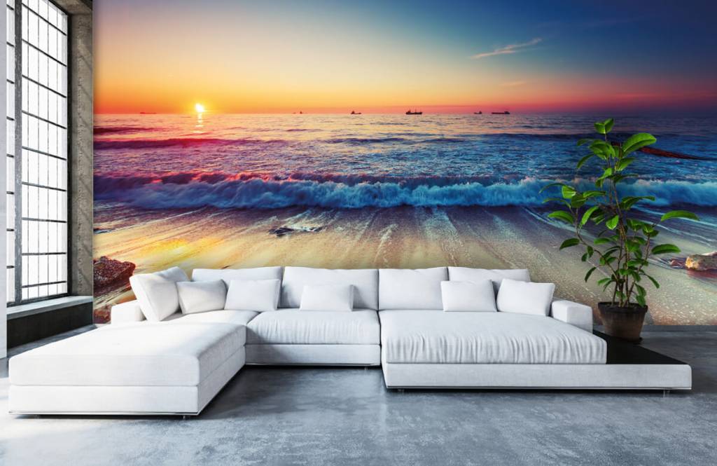 Papier peint de la plage - Coucher de soleil sur la mer - Chambre à coucher 1