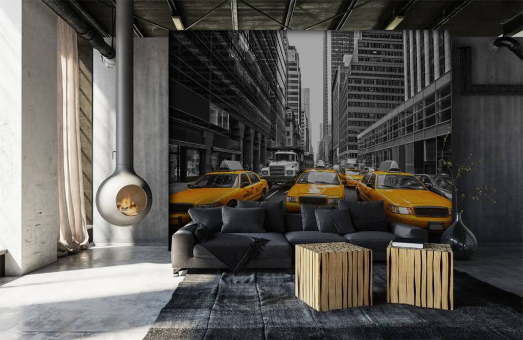 Papier peint noir et blanc - Taxis jaunes à New York - Chambre d'adolescent 6