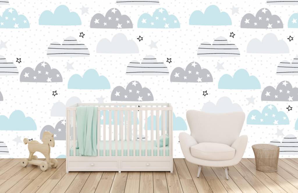 Papier peint bébé - Les nuages dessinés - Chambre de bébé 6