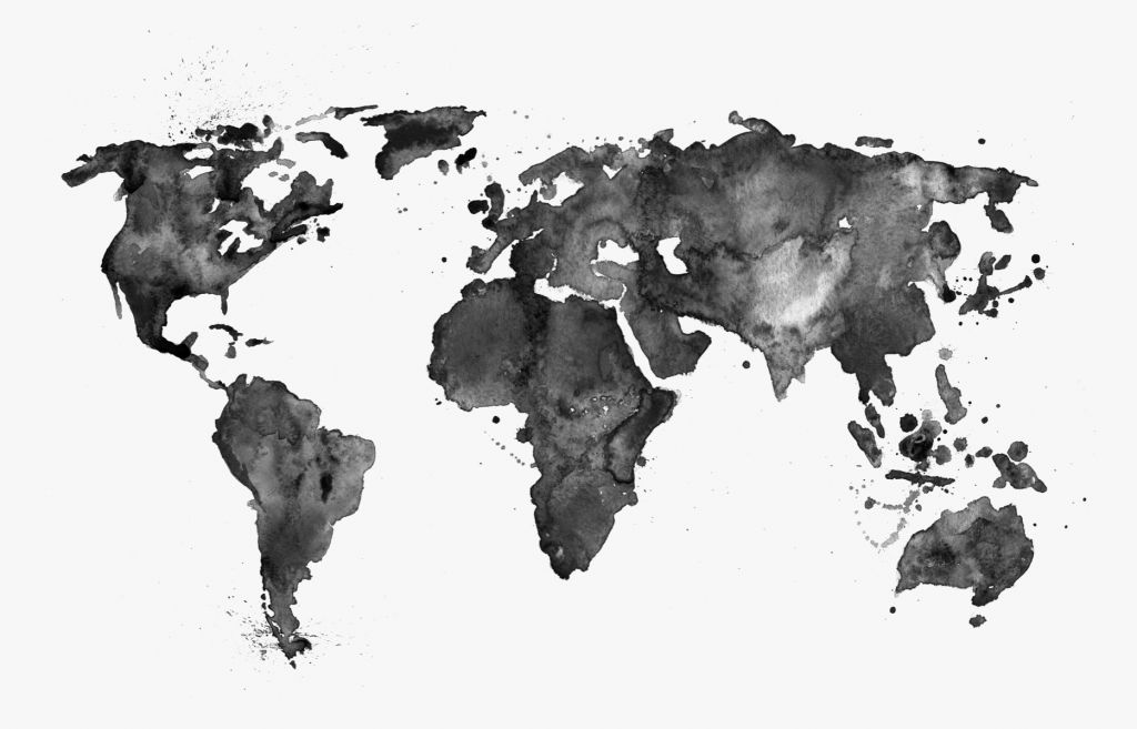 Carte du monde en noir de l'aquarelle