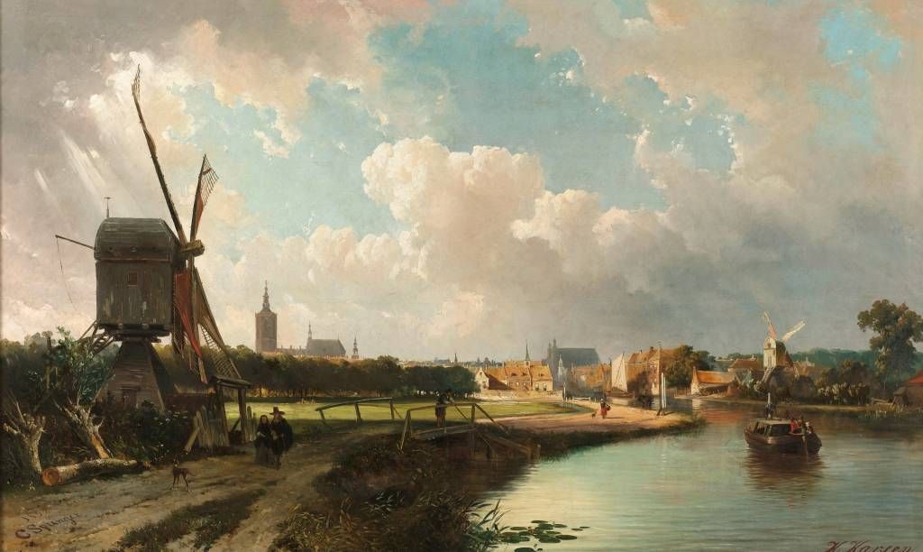 Vue de La Haye depuis le canal de Delft au XVIIe siècle
