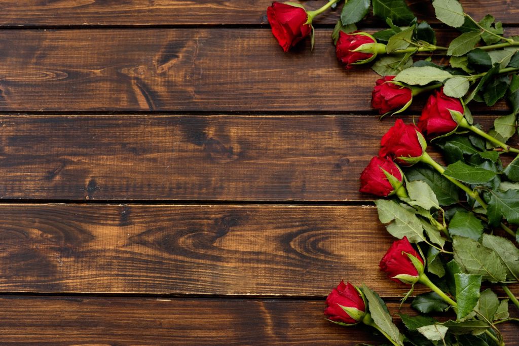 Roses rouges sur bois