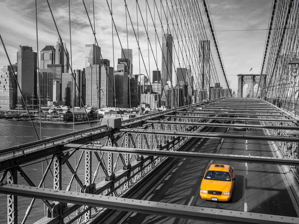 Un taxi sur le pont de Brooklyn