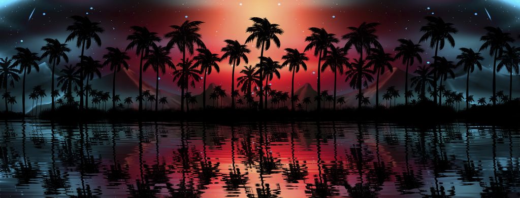 Palmiers dans un ciel rouge