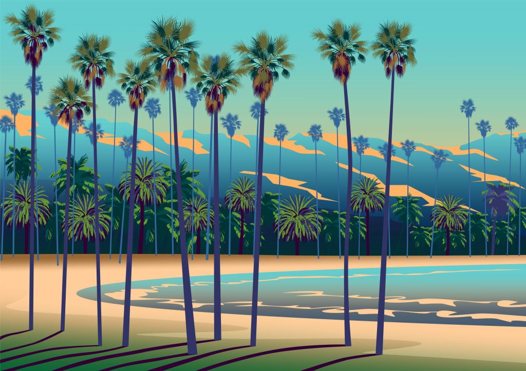Lac dessiné avec des palmiers