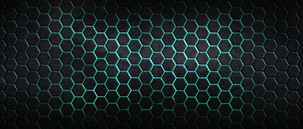 Hexagones avec des lumières vertes