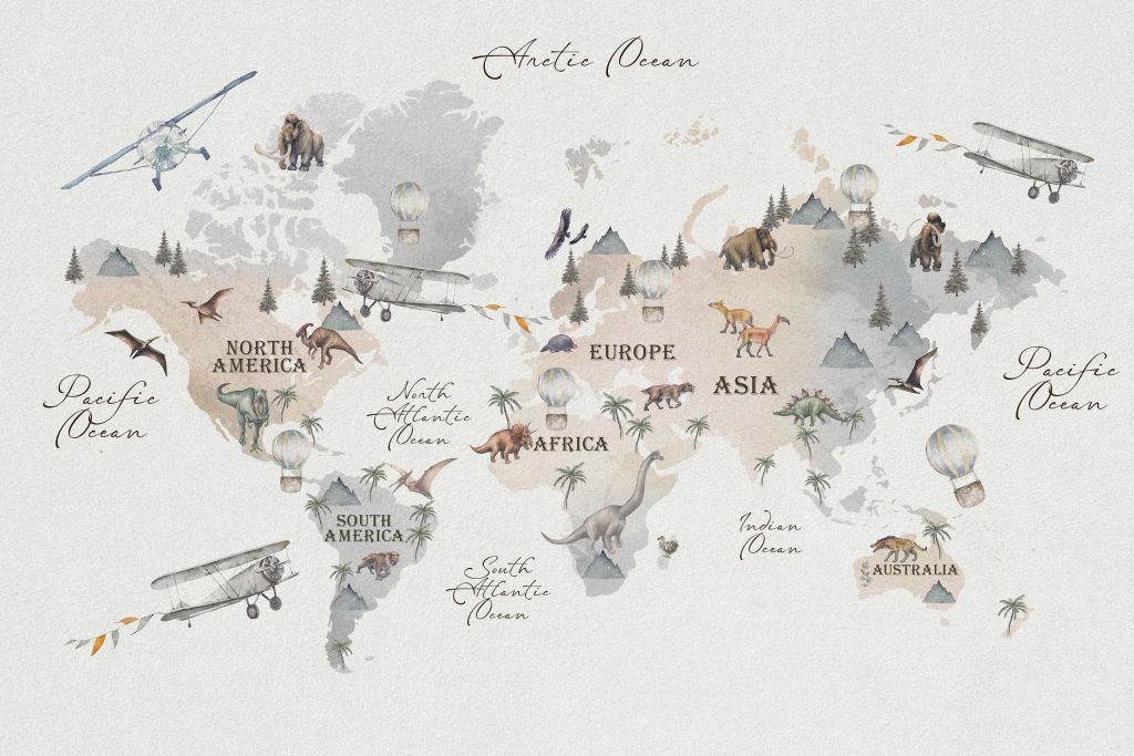 Carte du monde avec des dinosaures