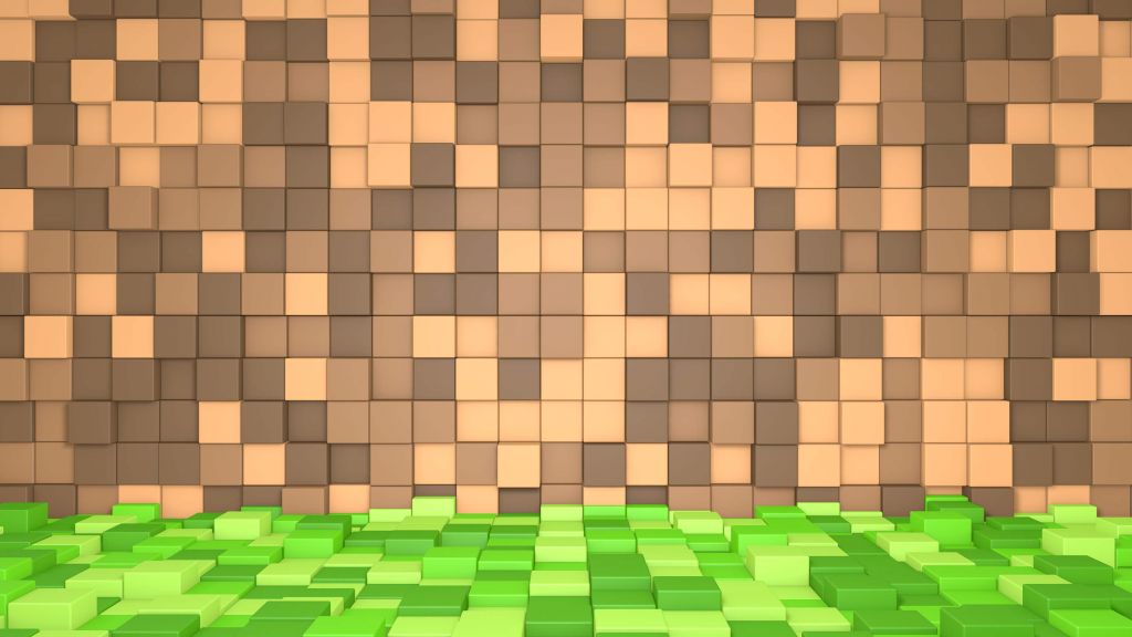 Paysage Minecraft en 3D avec des blocs bruns