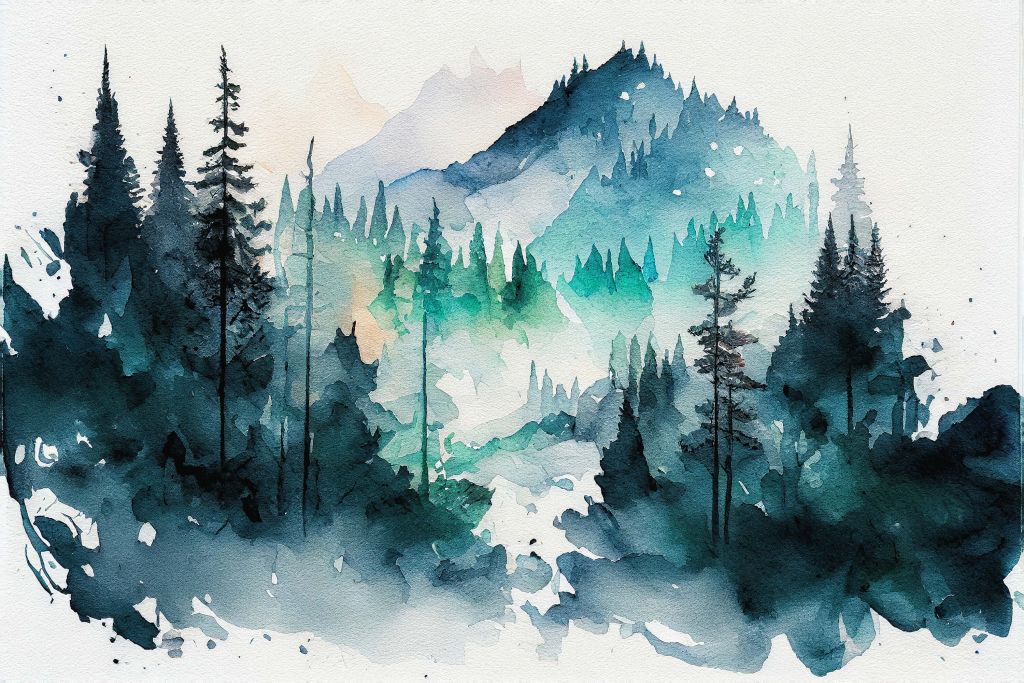 Forêt en aquarelle bleu canard