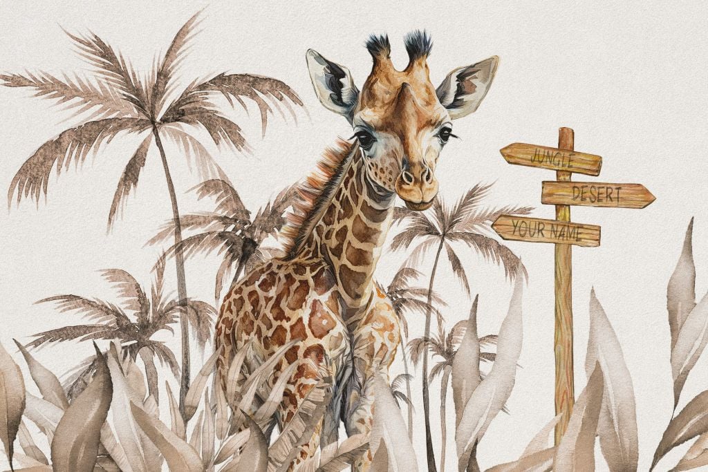 Bébé girafe dans la jungle taupe