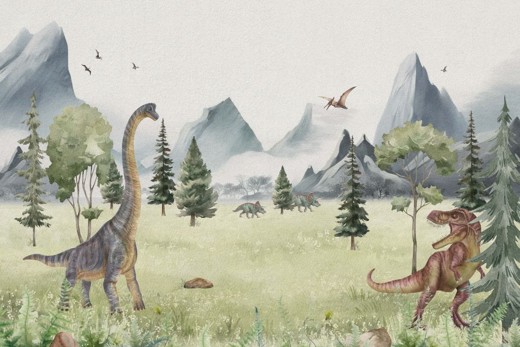 Paysage avec dinosaures en couleur