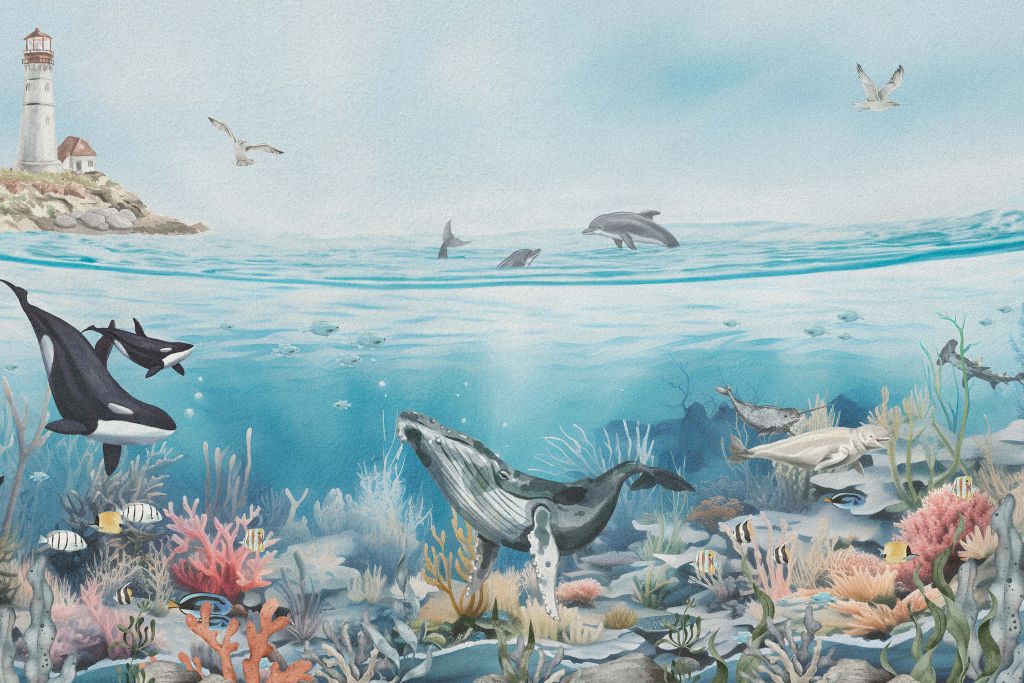 Paysage océanique avec animaux en couleur