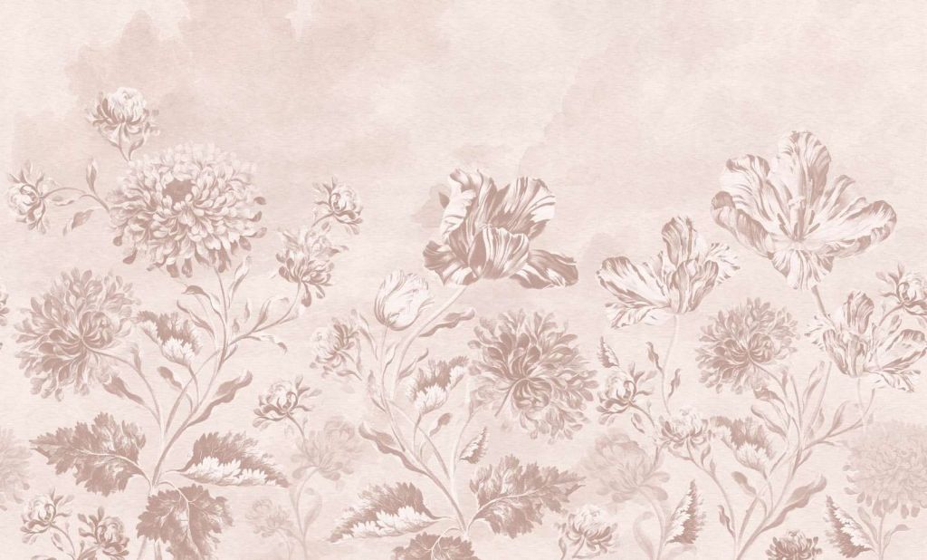 Paysage floral baroque - rose poudré