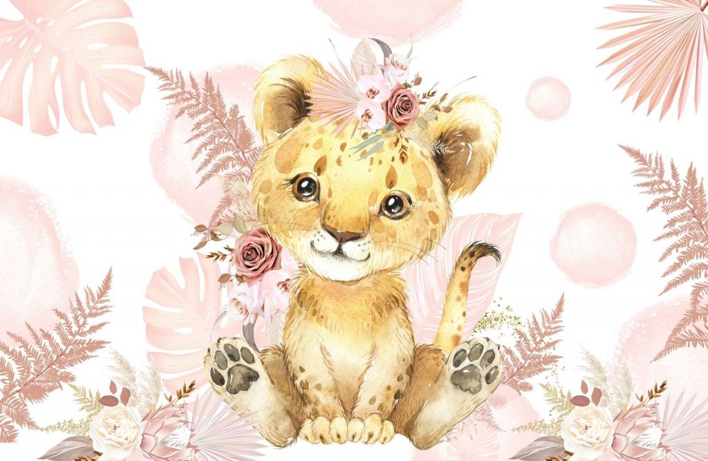 Bébé lionne jungle rose