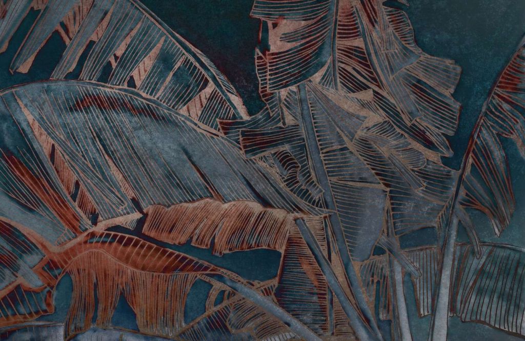 Feuille de bananier en bleu cuivre contraste