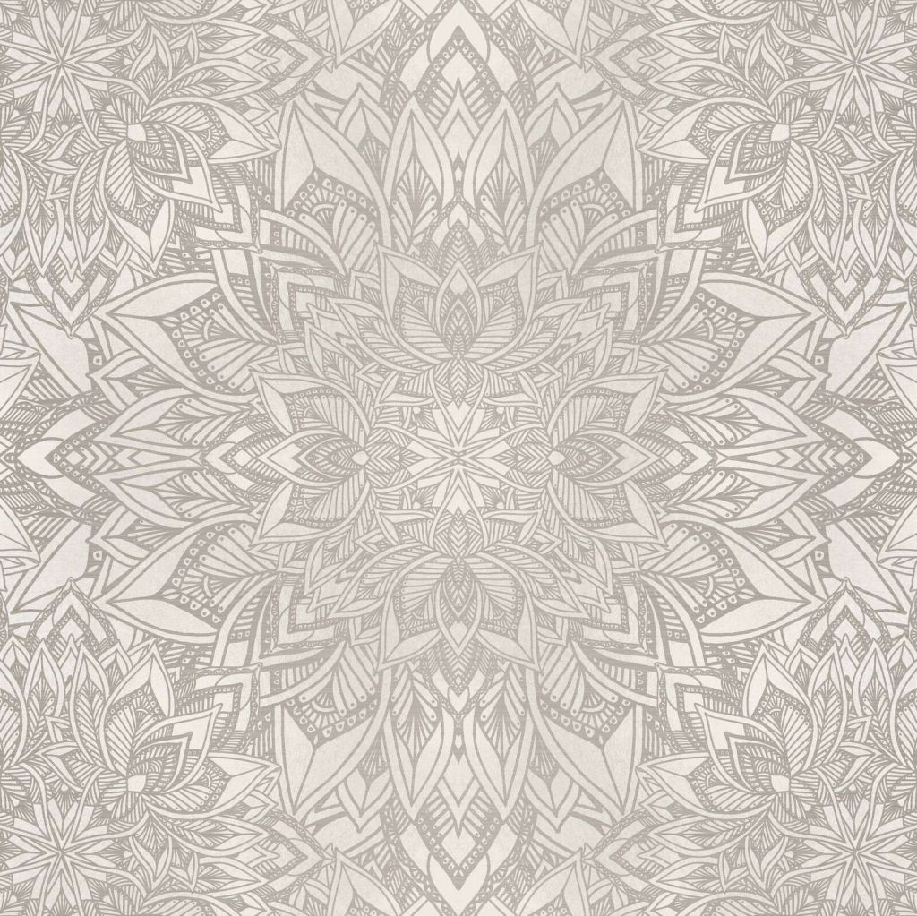 motif floral mandala gris doux