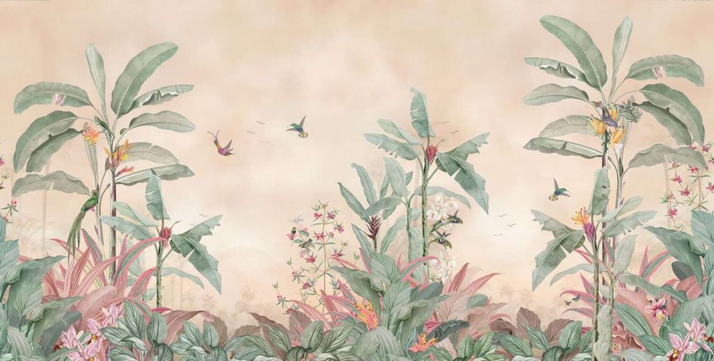 Colibris tropicaux dans la forêt de bananes