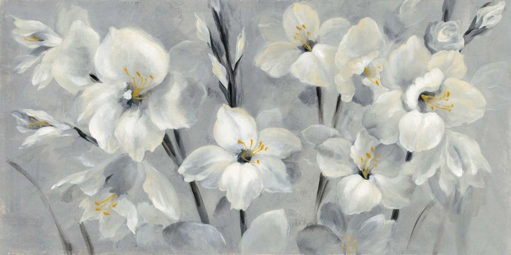 Fleurs douces en nuances de gris.