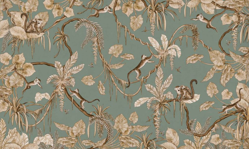 Playful Monkeys - Vintage - Green