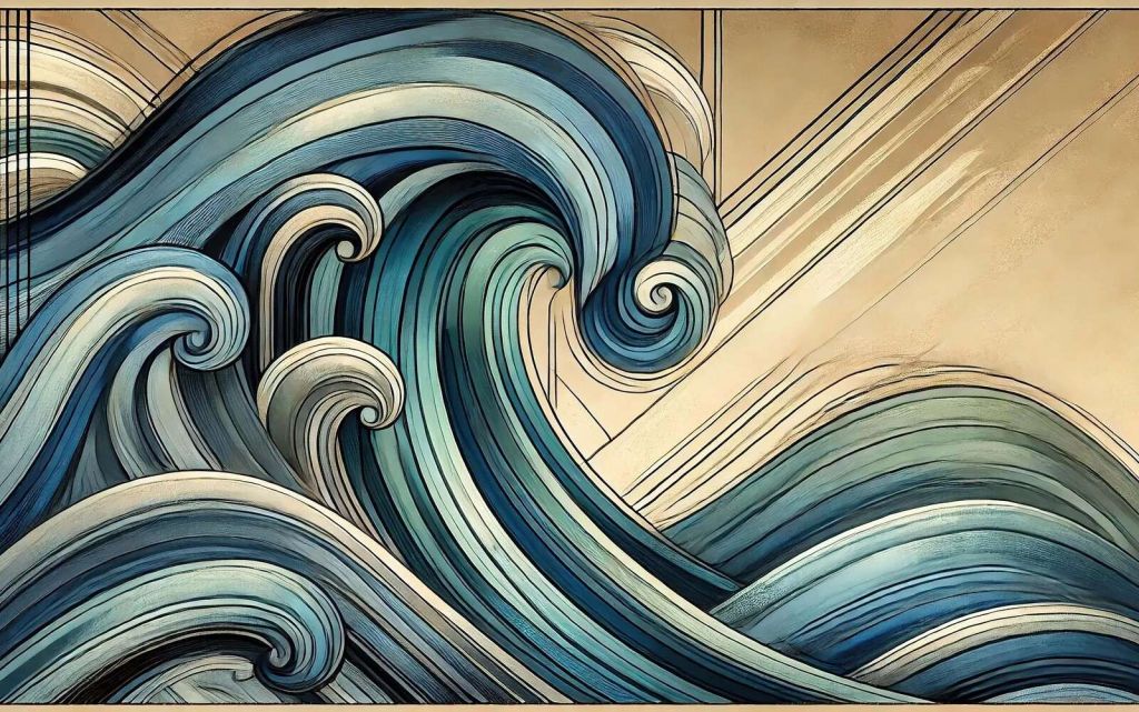 Vagues océaniques dansantes dans un jeu de ligne