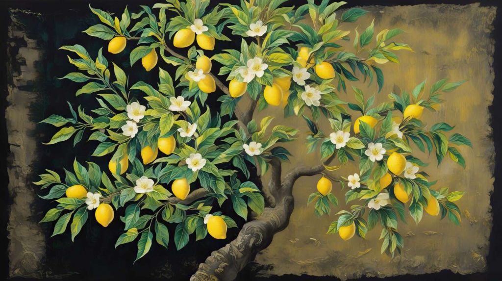 Citronnier en fleurs avec des citrons