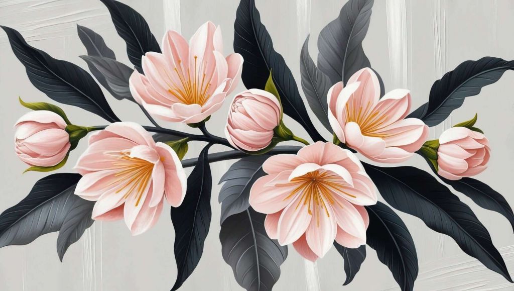 Fleurs de magnolia roses avec des feuilles foncées