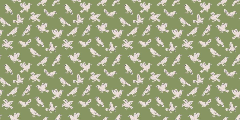 Oiseaux chanteurs blancs sur vert olive