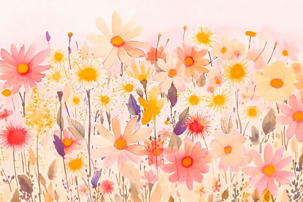 Prairie estivale fantaisiste avec des fleurs sauvages.