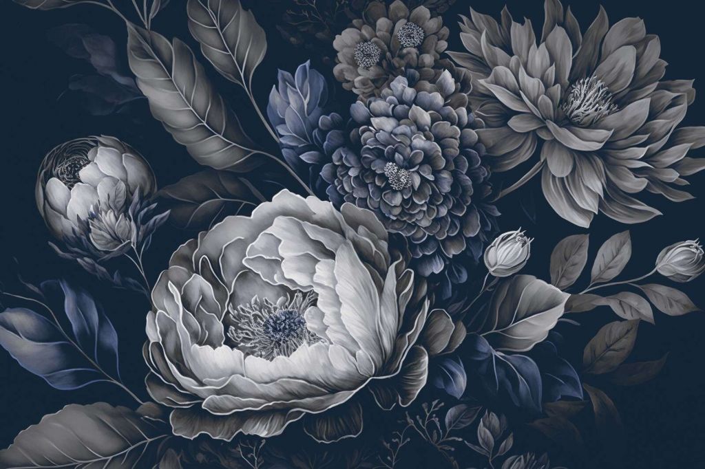 bleu baroque grand floral