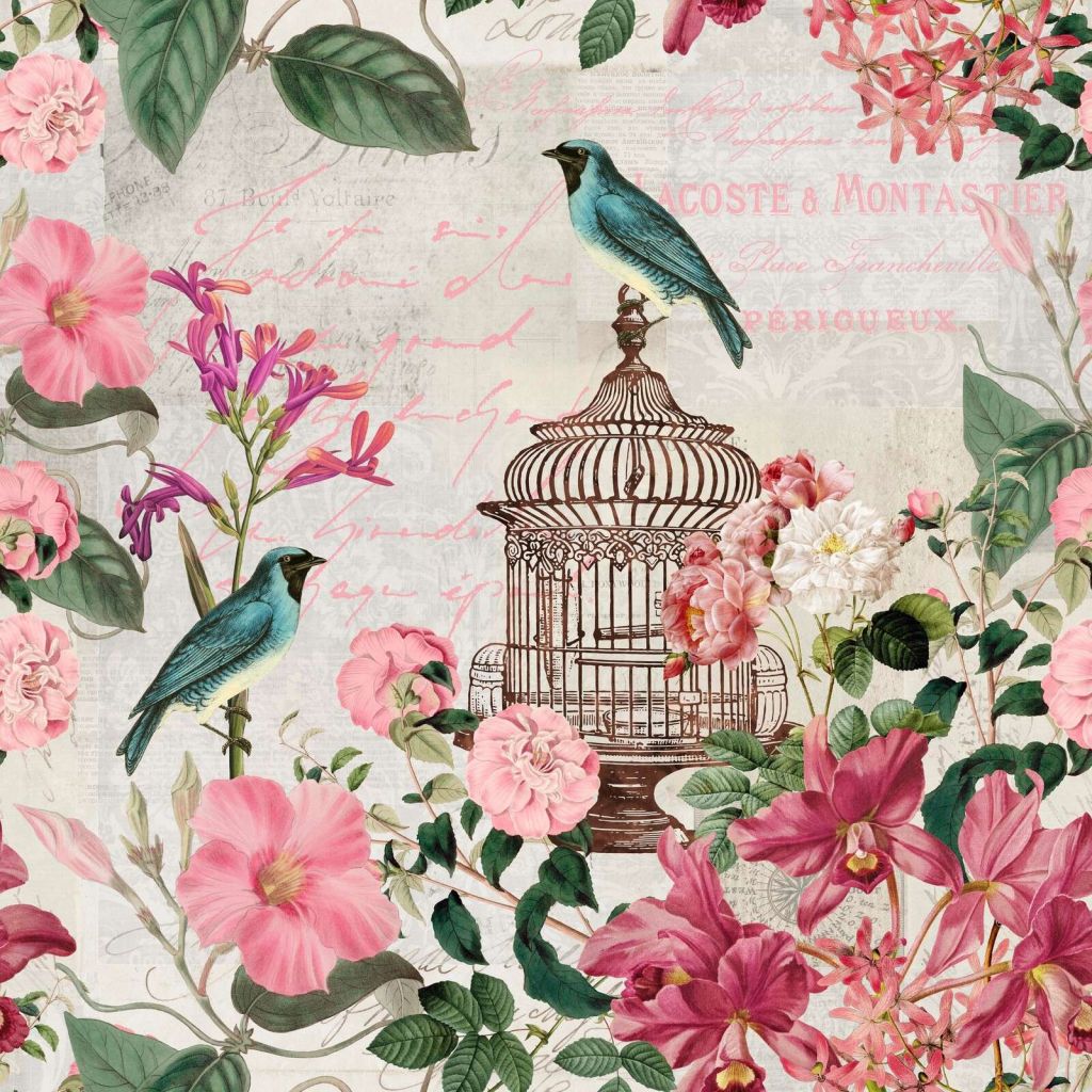 Art vintage d’oiseaux et de fleurs