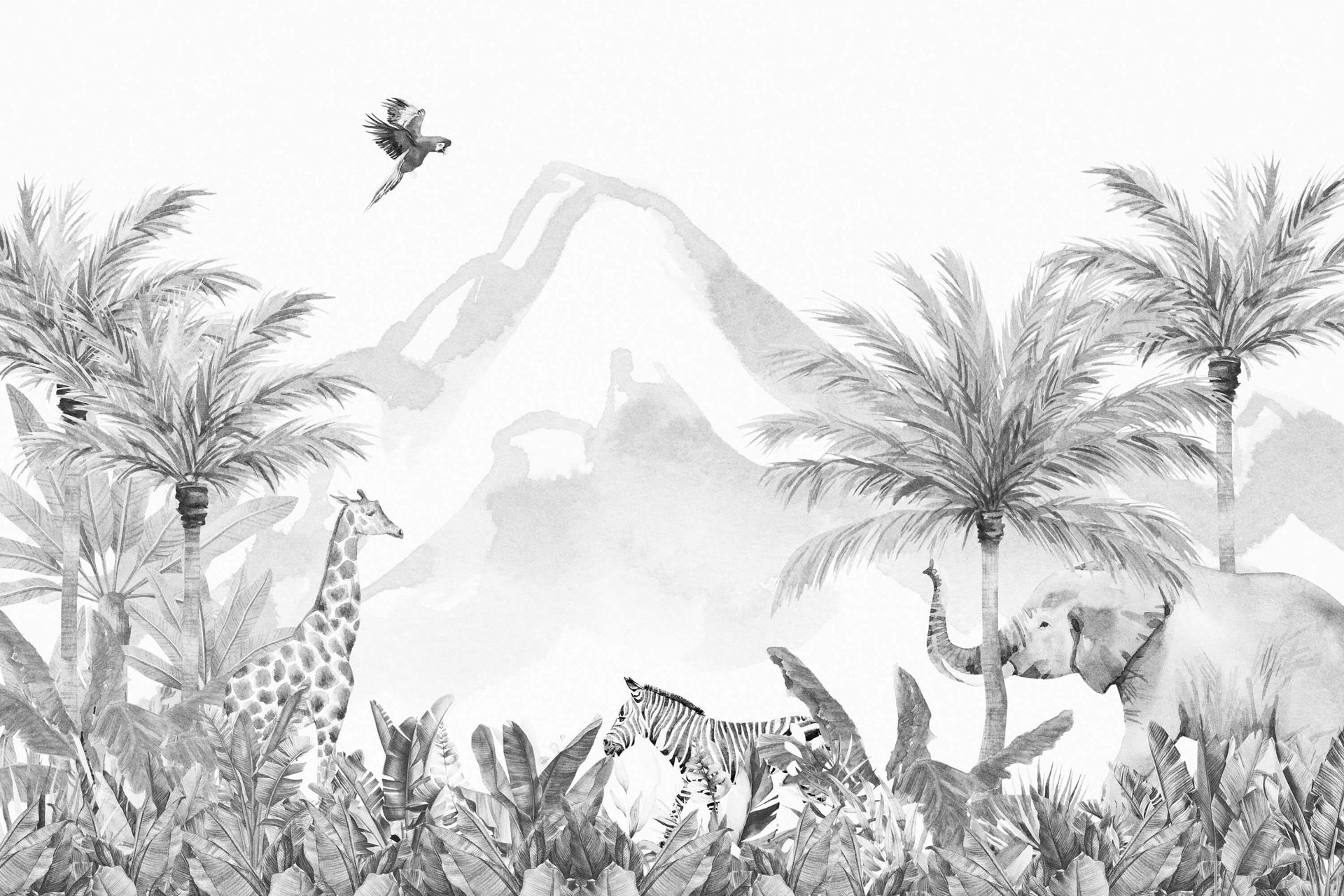 Animaux de la jungle en noir et blanc