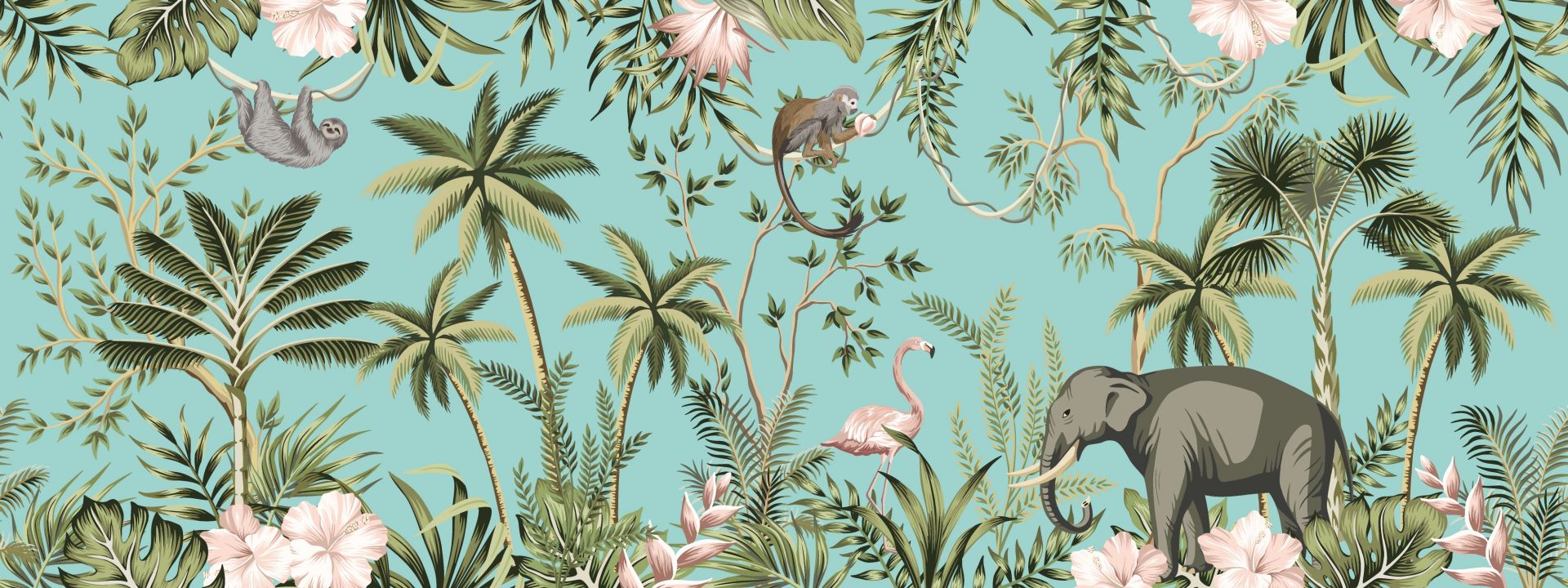 Éléphant, flamant rose et amis