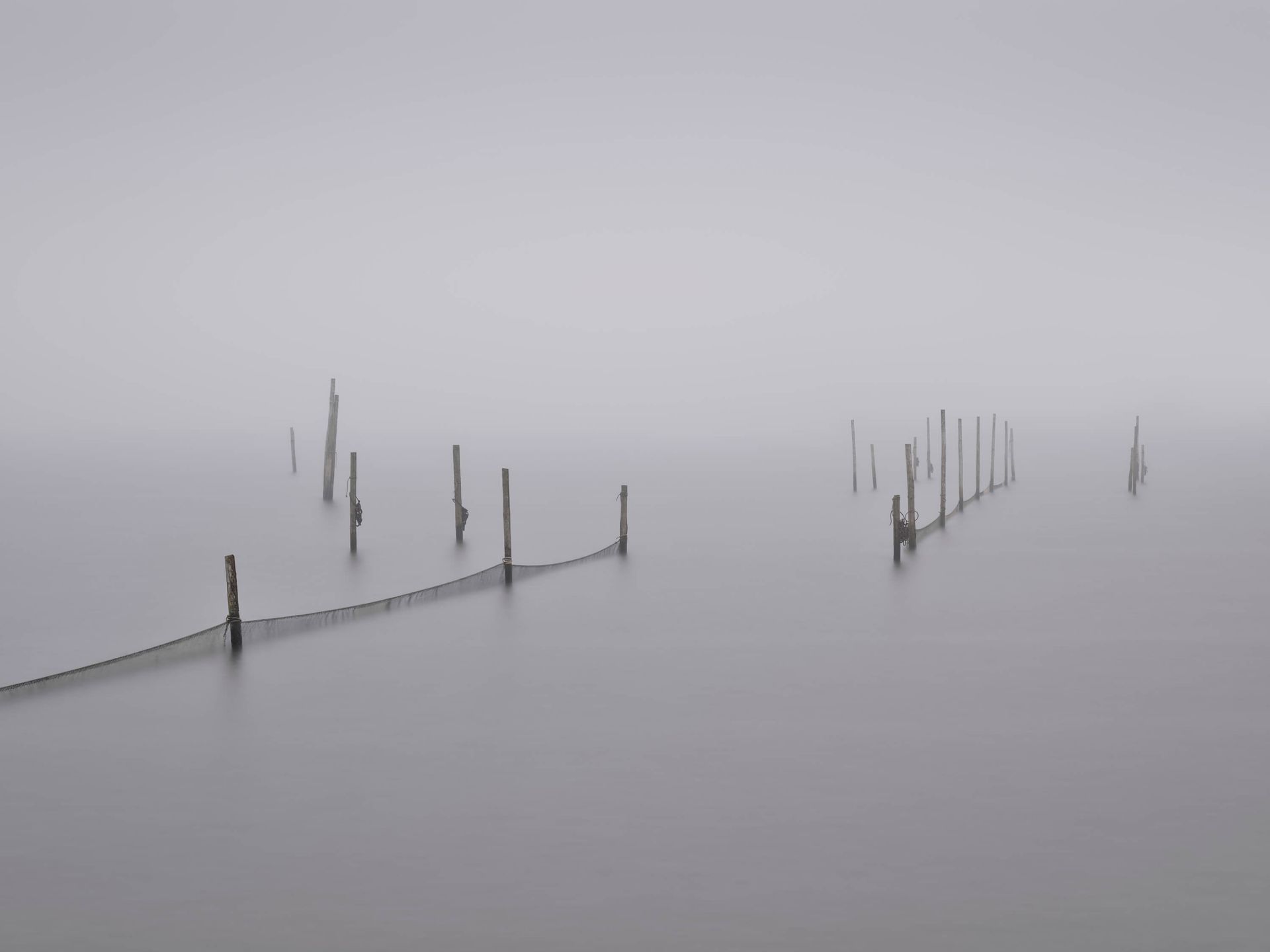 Filets de pêche dans le brouillard