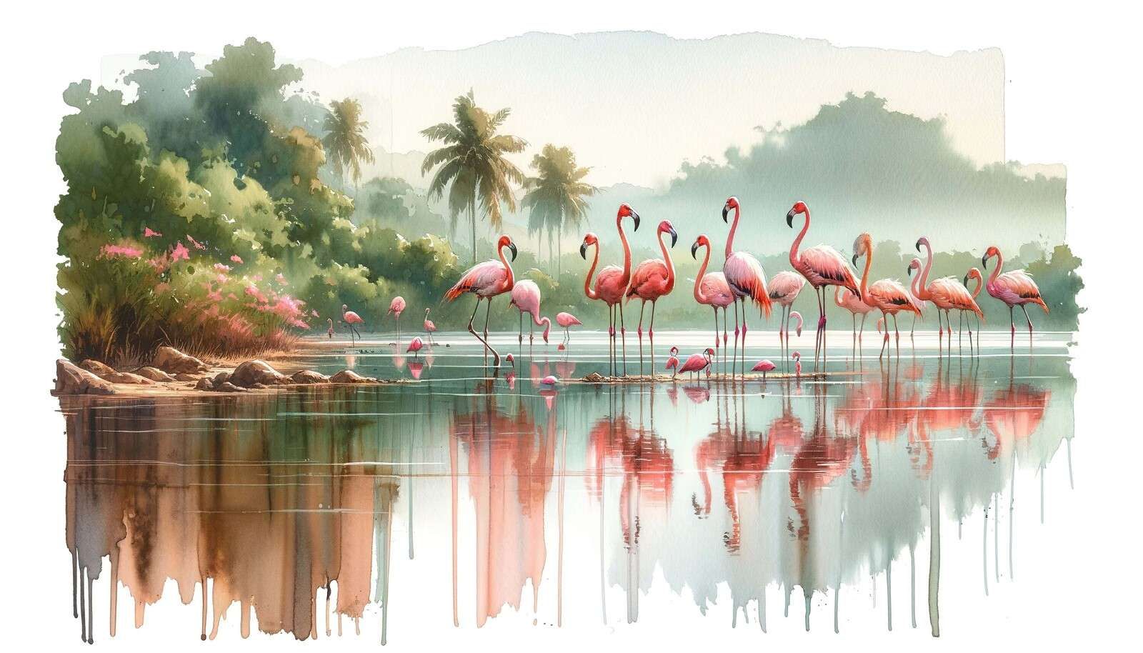 Réflexions matinales des flamants roses