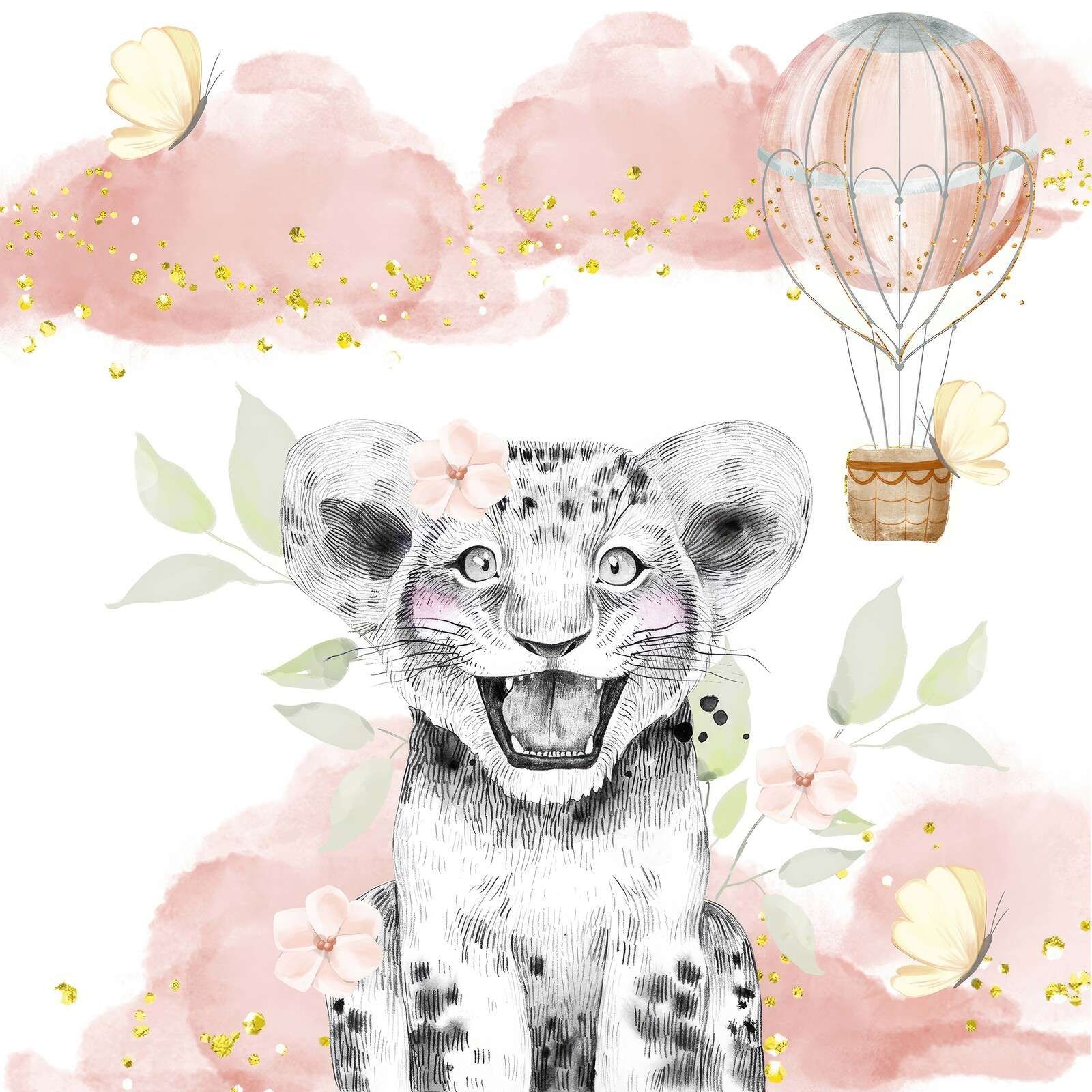 Lionceau joyeux et ballon à air