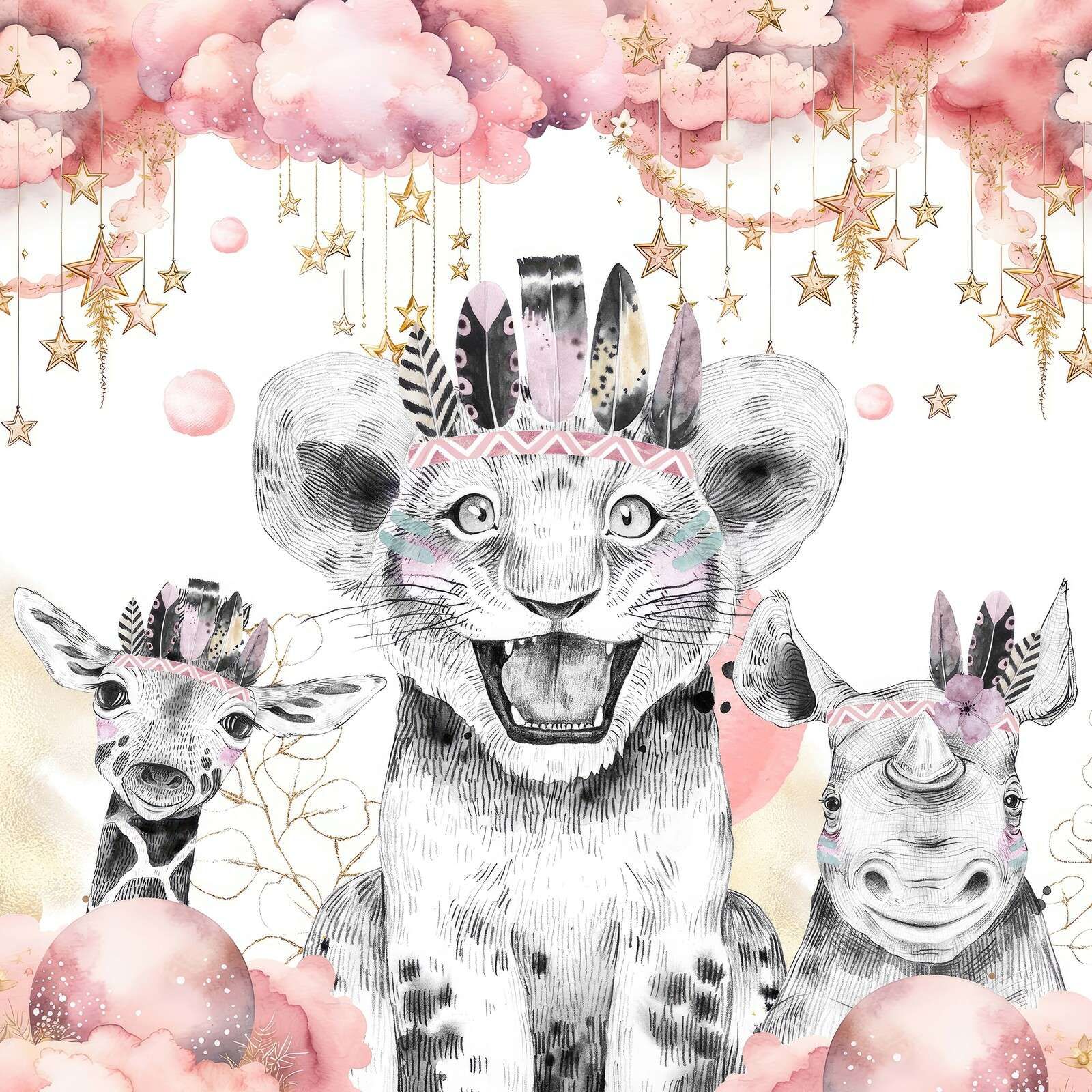 Animaux rêveurs sous des nuages d'étoiles