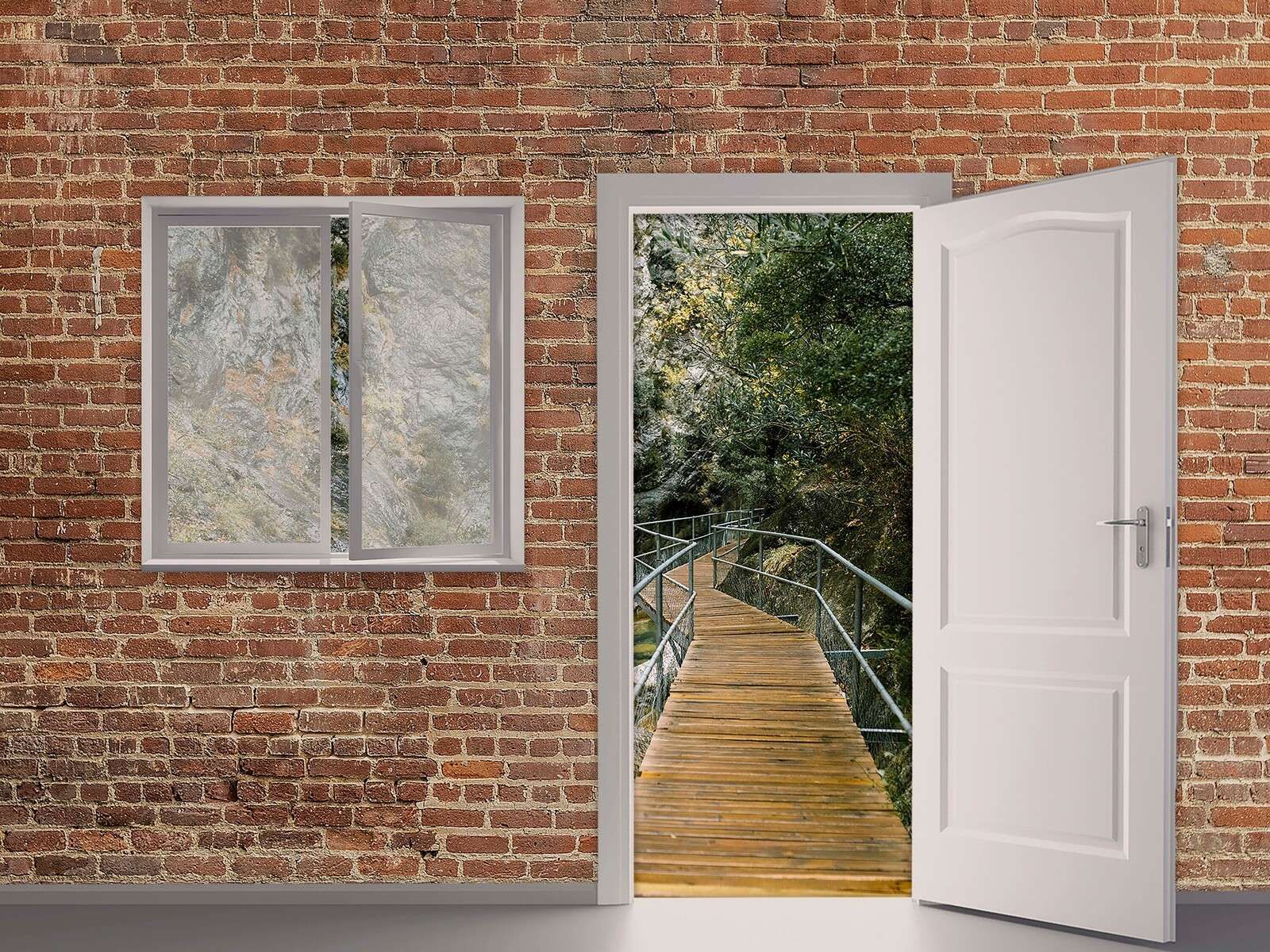 Pont entre rocher et verdure