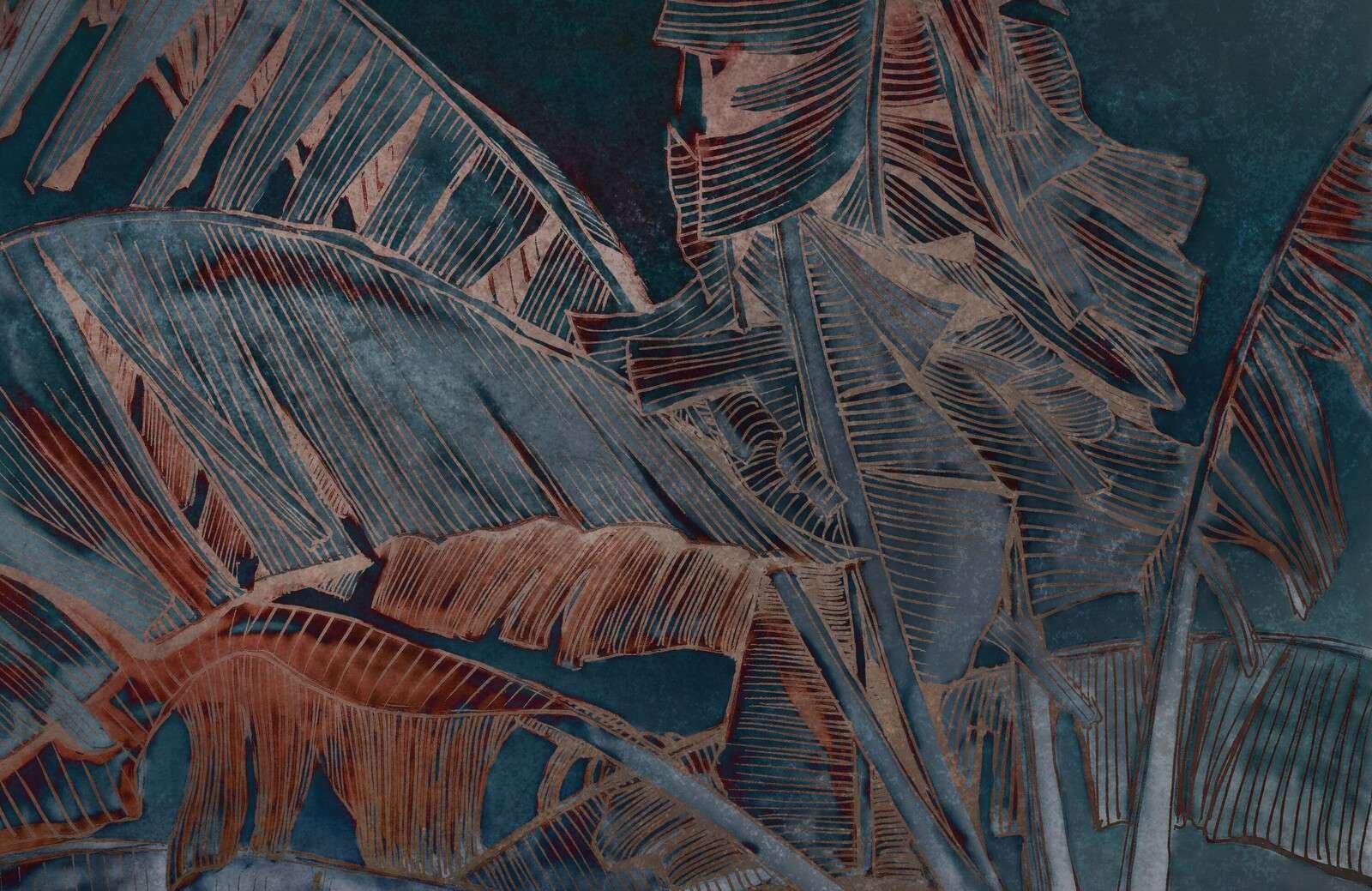 Feuille de bananier en bleu cuivre contraste