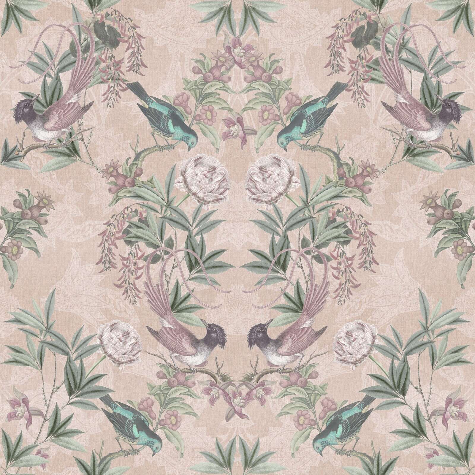 Oiseaux tropicaux parmi les fleurs