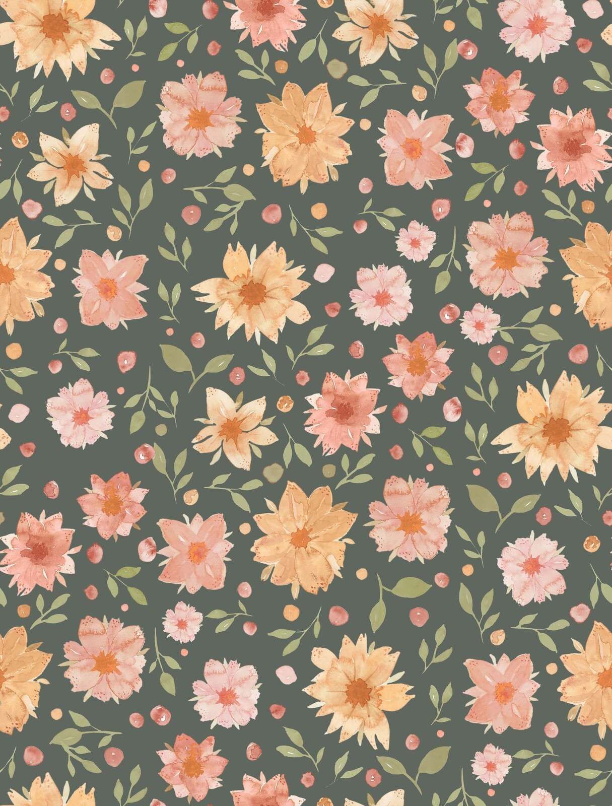 Fleurs en aquarelle sur fond vert foncé