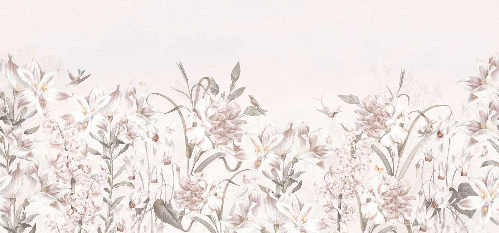 Champ de fleurs douces avec des colibris