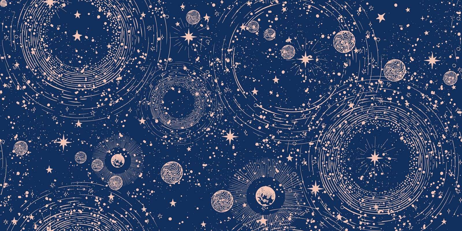 Pluie de planètes en bleu nuit