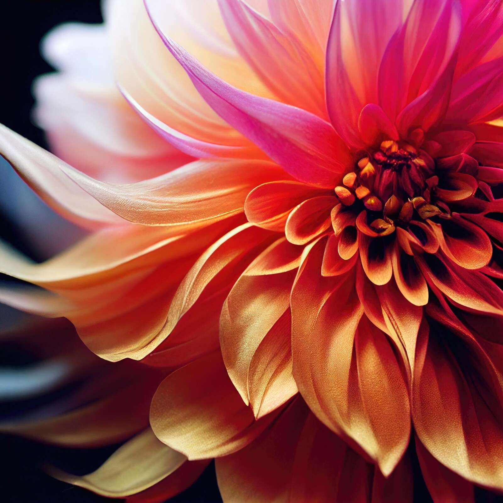 Macro Fleur de dahlia orange et rose