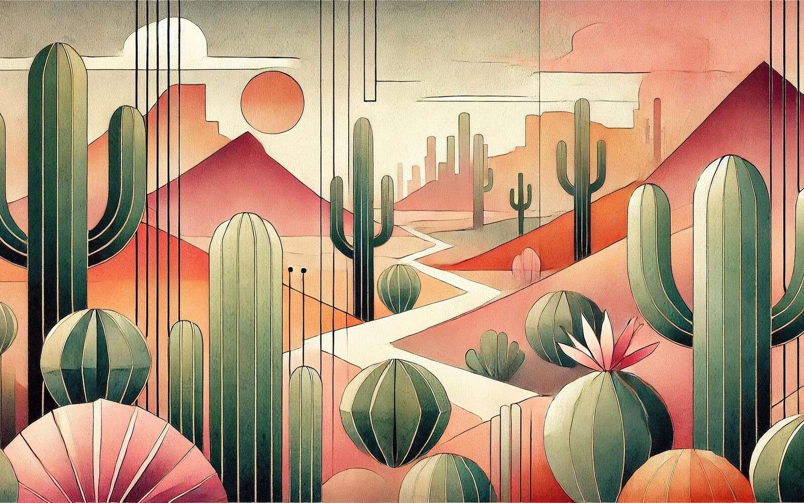 Désert ensoleillé plein de cactus.