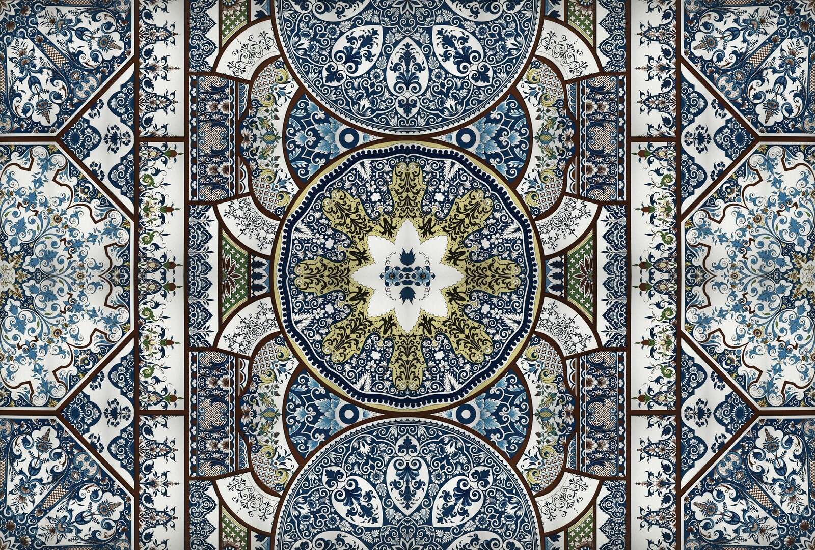 Les ornements du mandala en carreaux bleus.