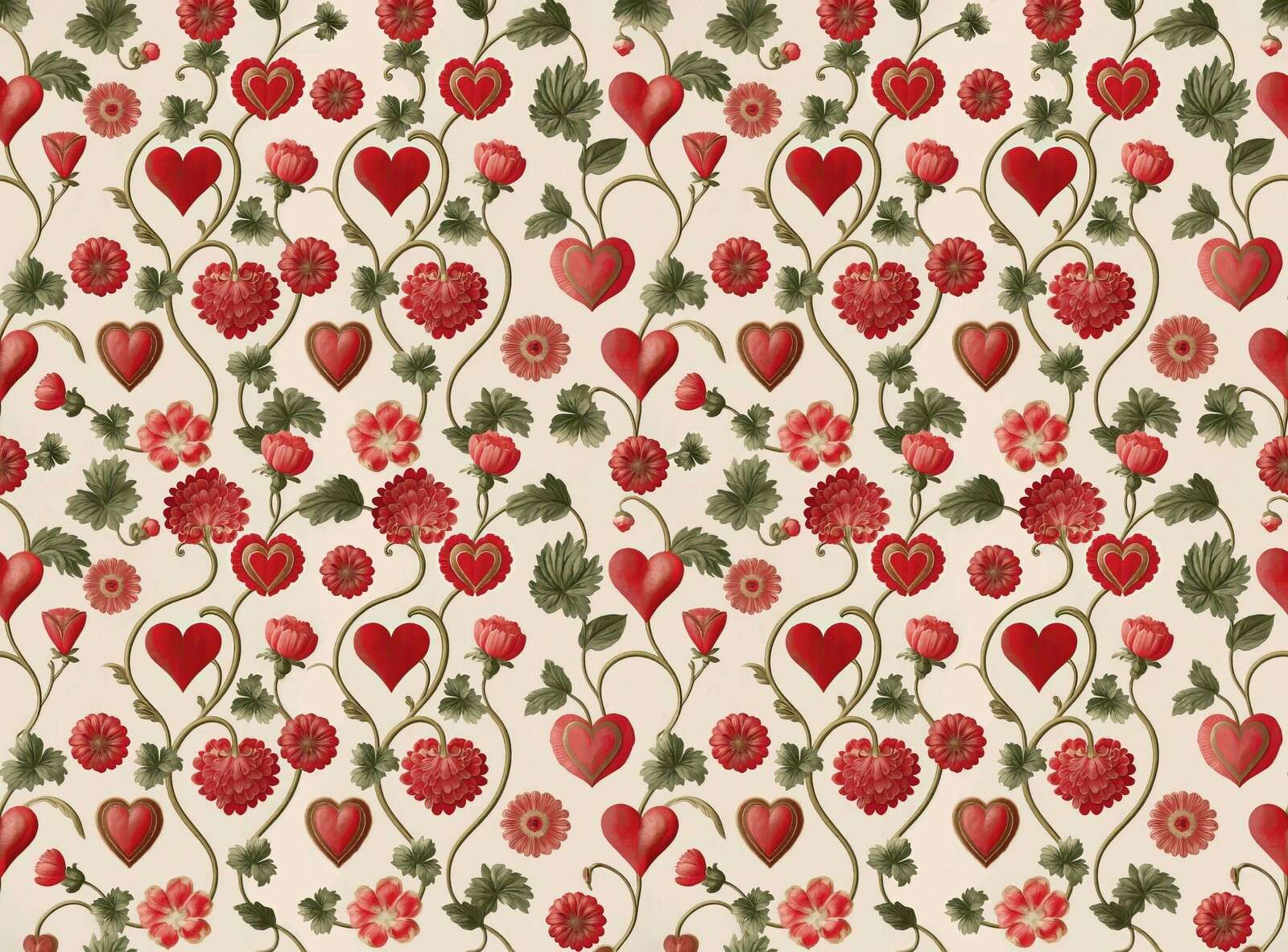 Cœurs romantiques et guirlandes de fleurs
