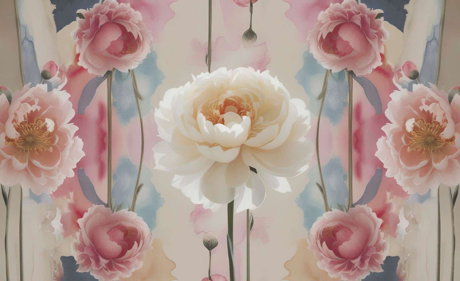 Pivoines symétriques à l’aquarelle