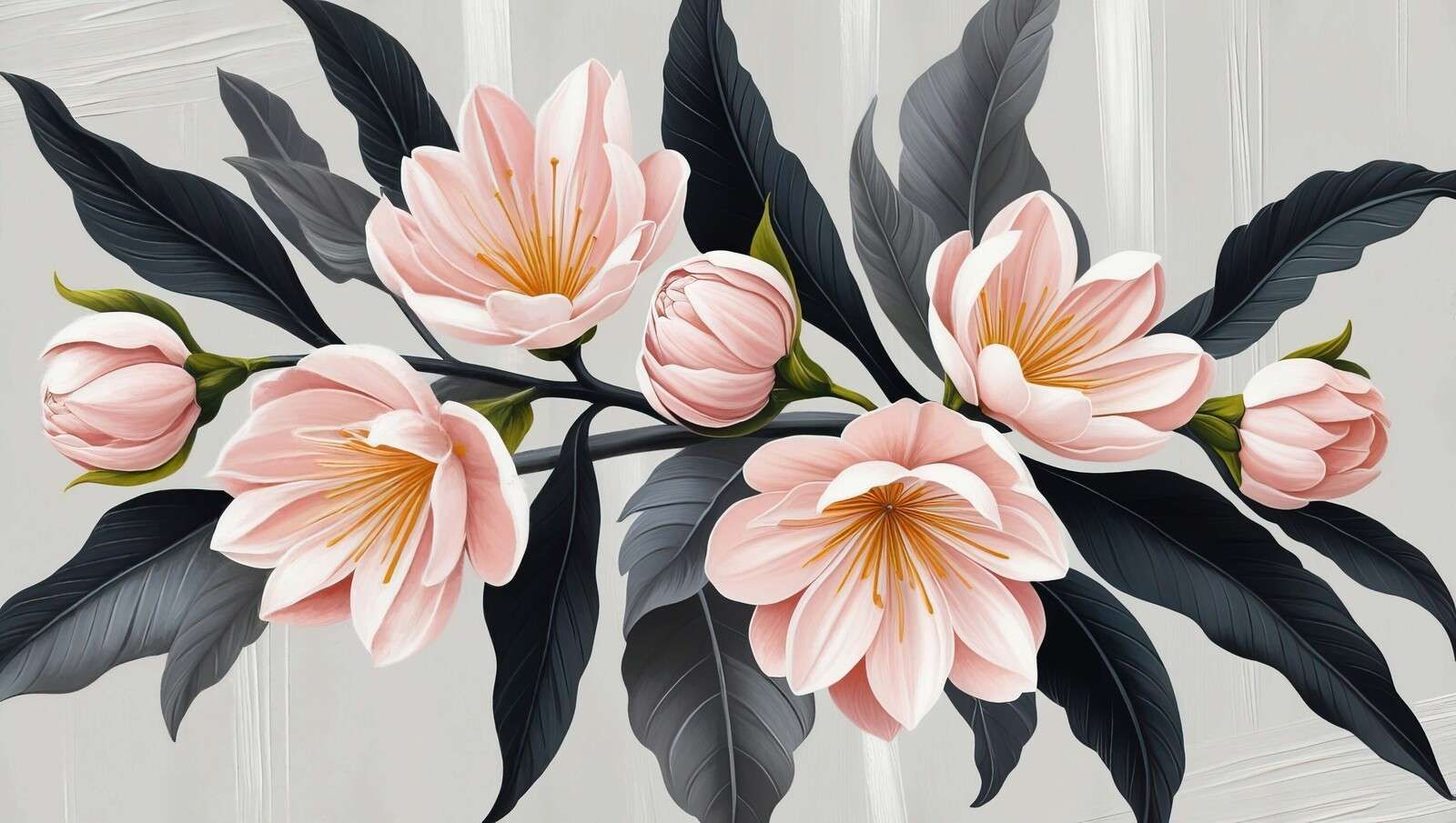 Fleurs de magnolia roses avec des feuilles foncées