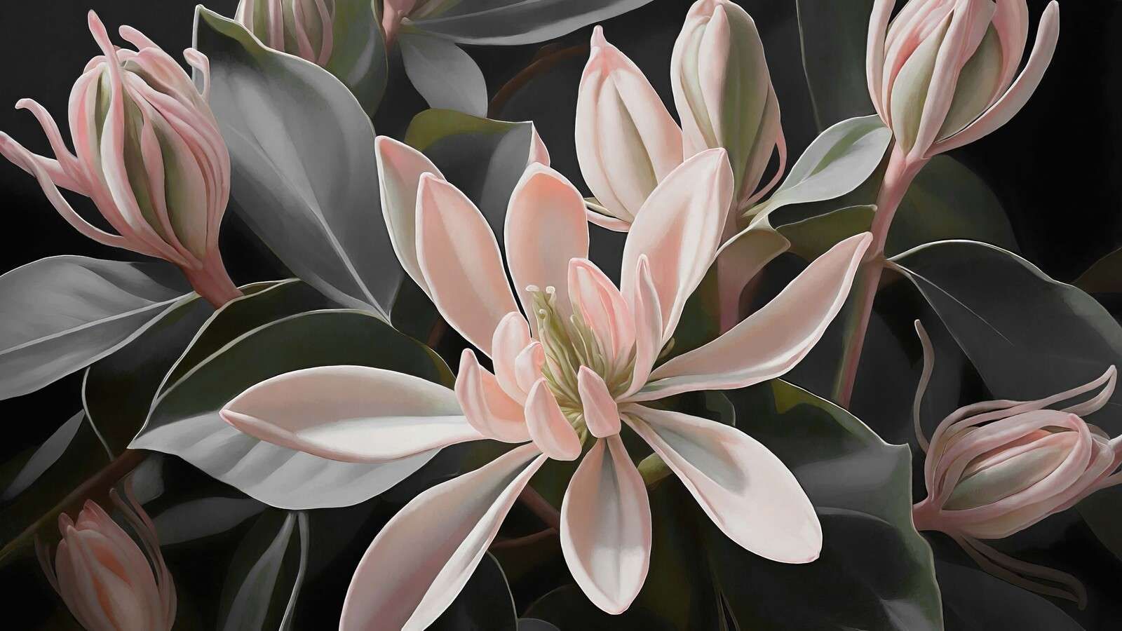 Fleurs de magnolia délicates sur fond sombre